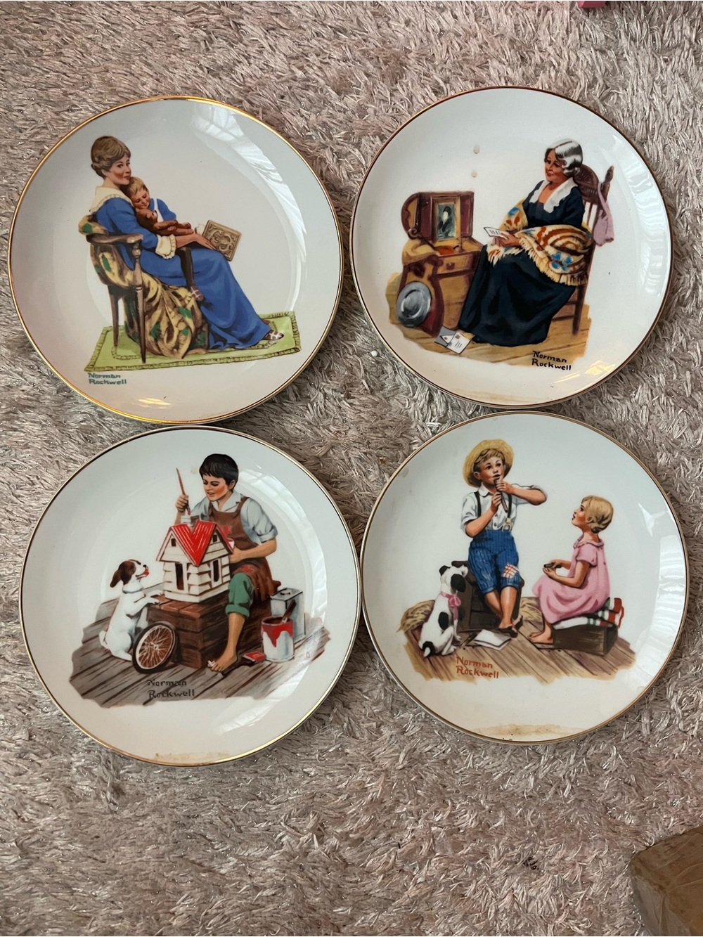 Norman Rockwell Collector Decorative Plate Set with matching Mugs